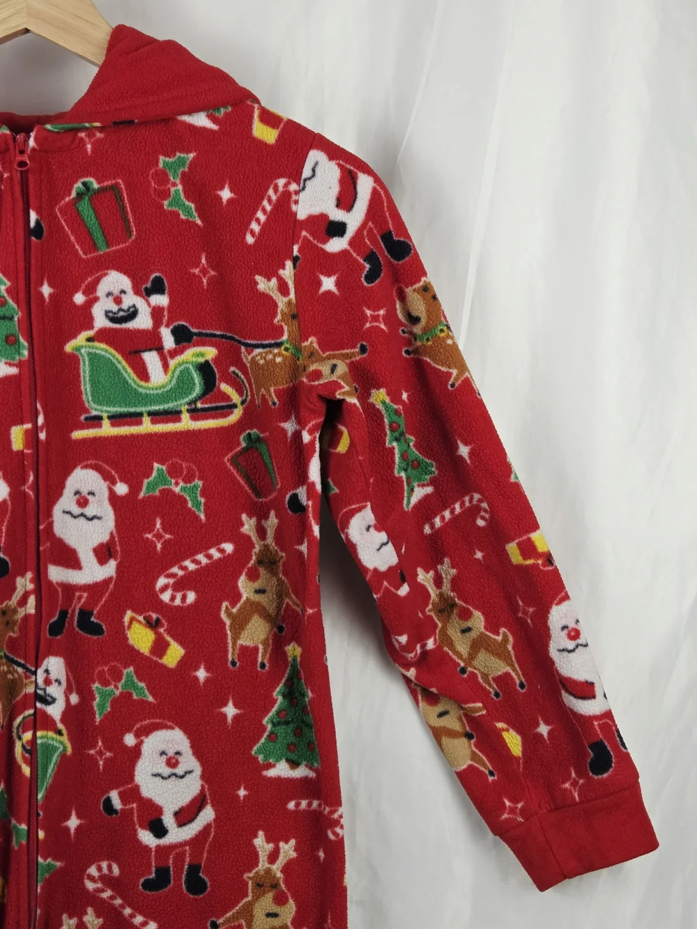 The Children's Place Red Christmas Santa & Reindeer Onesie Pajamas Large 10/12